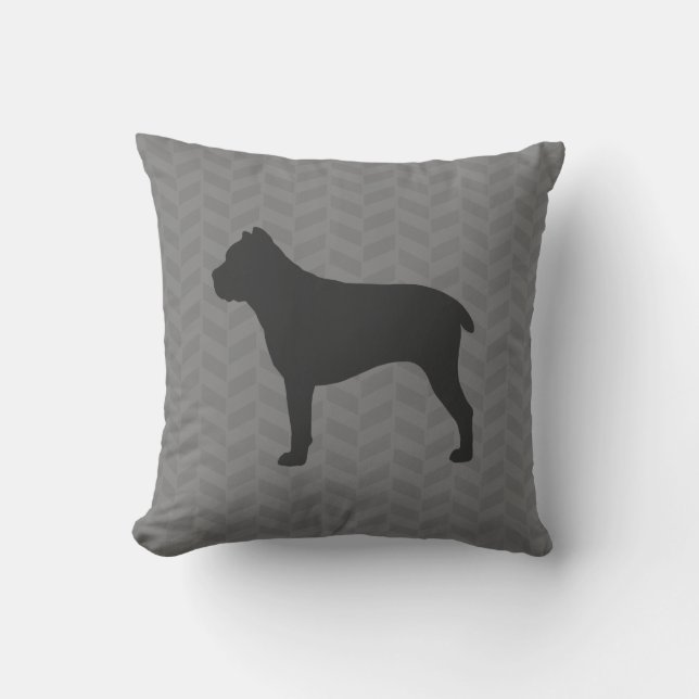 Cane Corso Silhouette Grey Herringbone Cushion (Front)