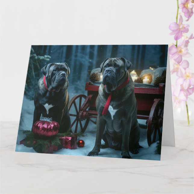 Cane Corso Snowy Sleigh Christmas Decor Card (Orchid)