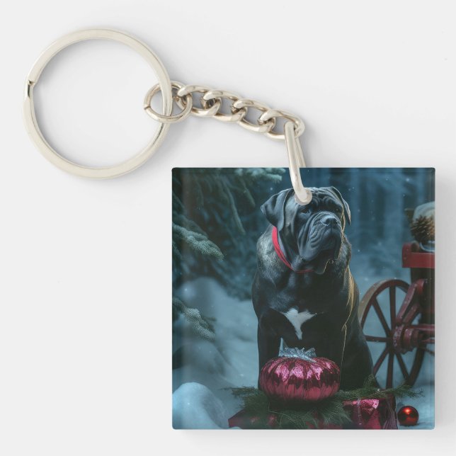 Cane Corso Snowy Sleigh Christmas Decor Key Ring (Front)