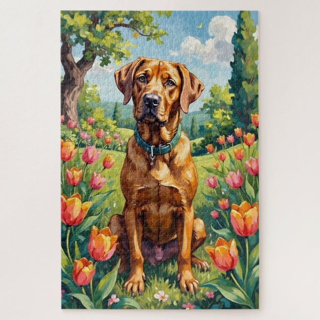 Cane Corso Spring Garden Floral Dog Jigsaw Puzzle (Vertical)