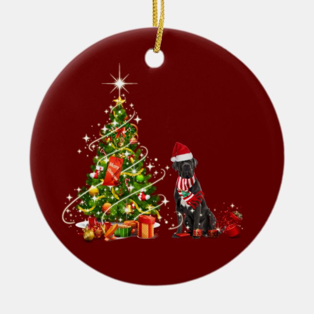 cane corso With Hat Scaft Christmas Ceramic Tree Decoration (Front)