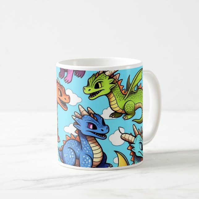 Caneca with drawing of several dragons coffee mug (Front Right)