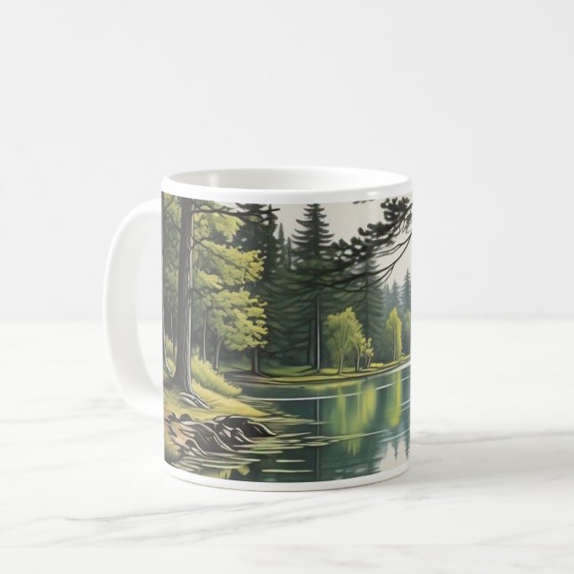 Caneca with illustration of lake and forest coffee mug (Front Left)
