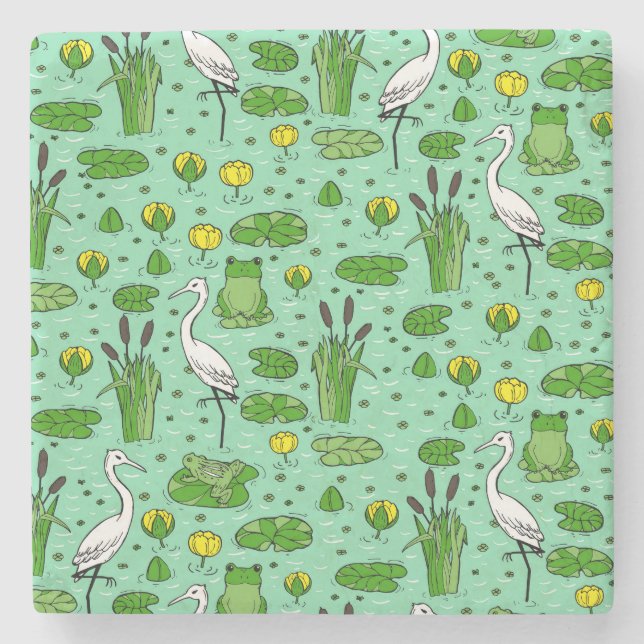 Canes, herons, lilies: vintage swarm. stone coaster (Front)