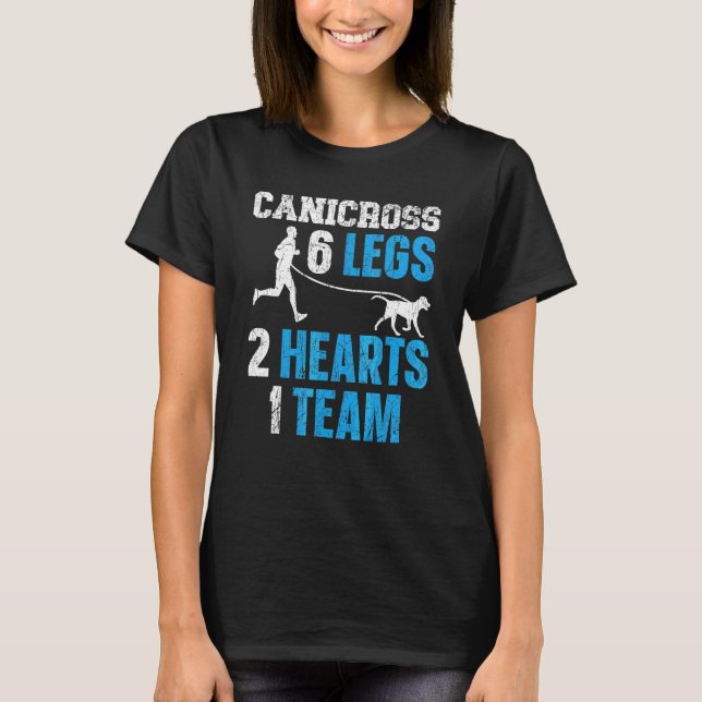 Canicross 6 Legs 2 Hearts 1 Team Dog Running Sport T-Shirt (Front)
