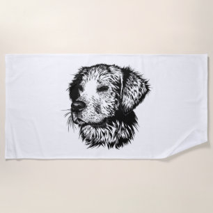 Canine Head Sketch Beach Towel