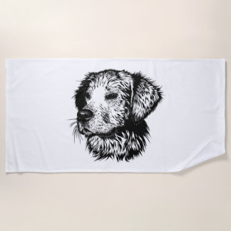 Canine Head Sketch Beach Towel