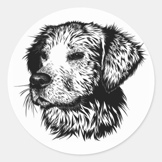 Canine Head Sketch  Classic Round Sticker (Front)