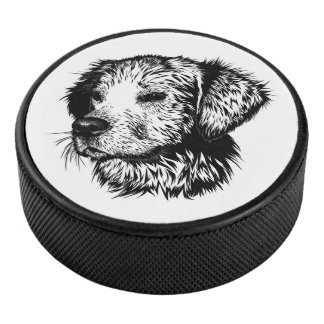 Canine Head Sketch Hockey Puck