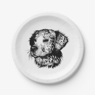 Canine Head Sketch Paper Plate