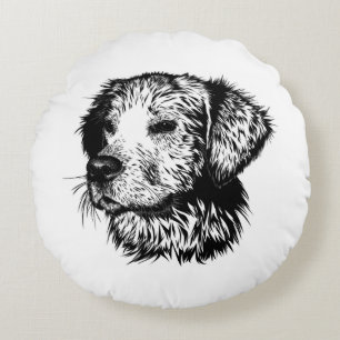 Canine Head Sketch Round Cushion