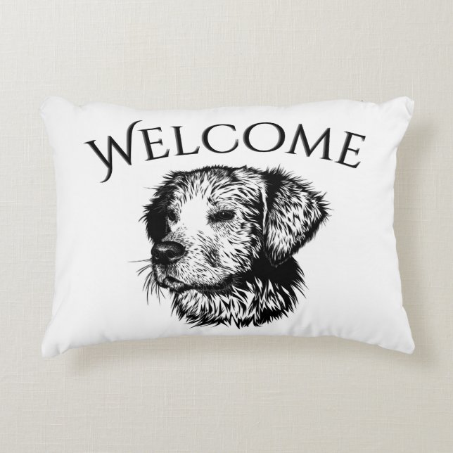 Canine Head Sketch Welcome Decorative Cushion (Front)