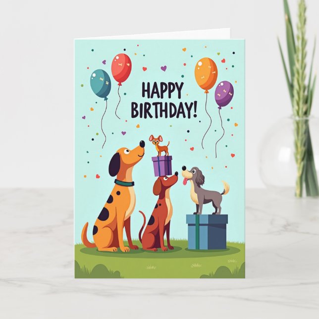 Canine Party Balloons Card (Front)