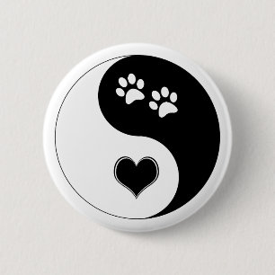 Canine Yin Yang Heart and Dog Paws Button