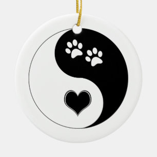 Canine Yin Yang Heart and Dog Paws Ceramic Tree Decoration