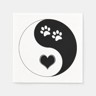 Canine Yin Yang Heart and Dog Paws Napkins