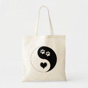 Canine Yin Yang Heart and Dog Paws Tote Bag