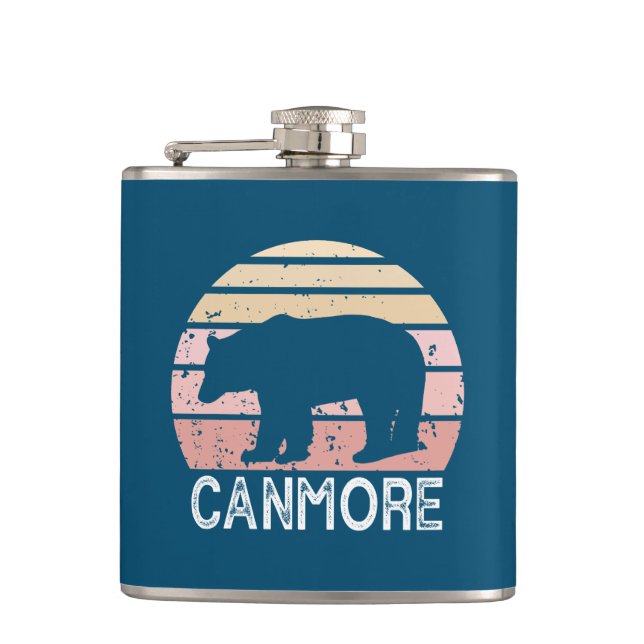 Canmore Alberta Retro Bear Hip Flask (Front)