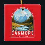 Canmore Canada Travel Art Vintage Ceramic Ornament<br><div class="desc">Canmore retro vector travel design. Canmore is a town in Alberta’s Rocky Mountains,  west of Calgary. It’s known for craggy summits like the Three Sisters and Ha Ling Peak.</div>