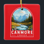 Canmore Canada Travel Art Vintage Ceramic Ornament<br><div class="desc">Canmore retro vector travel design. Canmore is a town in Alberta’s Rocky Mountains,  west of Calgary. It’s known for craggy summits like the Three Sisters and Ha Ling Peak.</div>