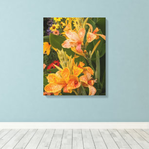 Canna Lilies and Zinnias Floral Canvas Print