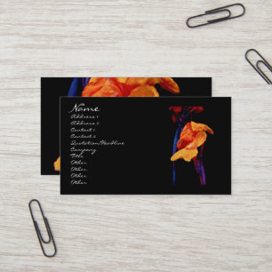 Canna Lilies on Black With Blue Business Card