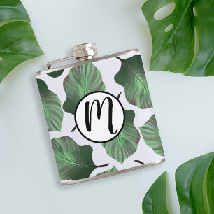 Canna Tropicanna Green Tropical Leaves & Monogram Hip Flask