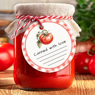 Canned with love tomato with chequered pattern favour tags