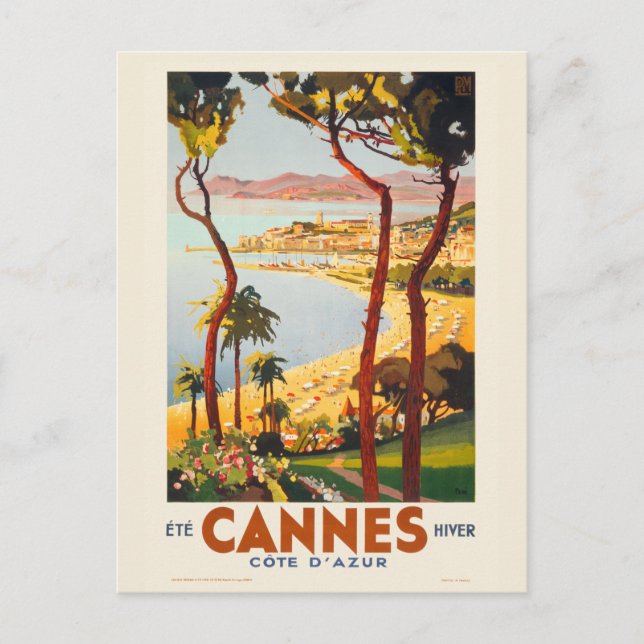 Cannes - Côte d'Azur France Vintage Poster 1935 Postcard (Front)