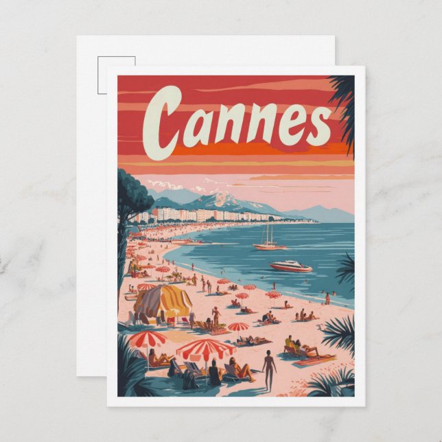 Cannes France Art Vintage Travel Illustration Postcard (Front/Back)