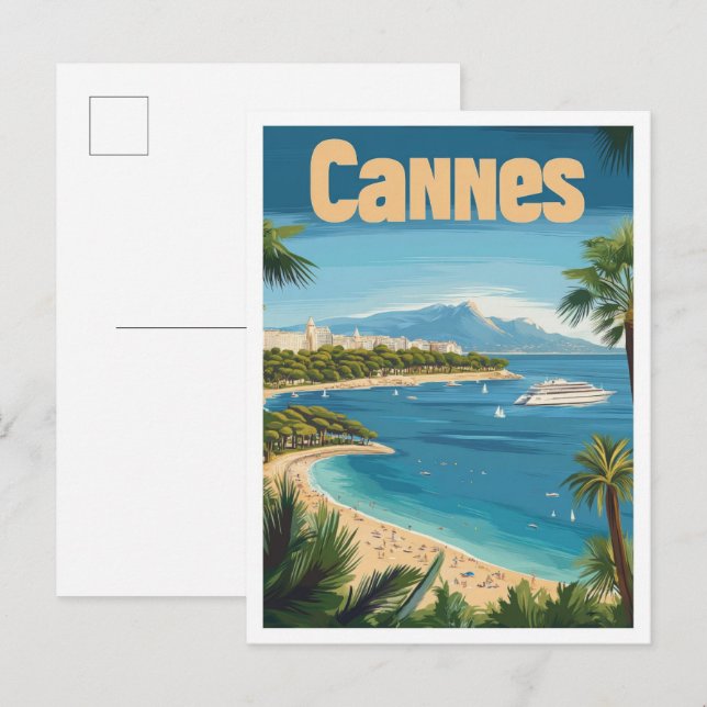 Cannes France Art Vintage Travel Illustration Postcard (Front/Back)