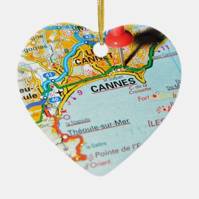 Cannes, France Ceramic Tree Decoration (Front)