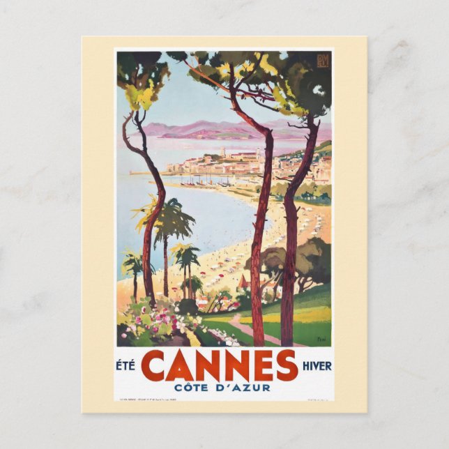 Cannes France Vintage French Riviera Travel Postcard (Front)