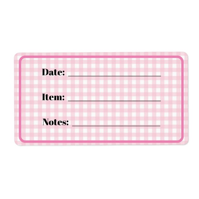 Canning and Food Storage Labels in Pink Gingham (Front)