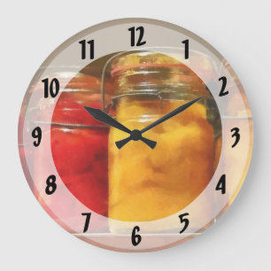 Canning Jars of Tomatoes and Peaches Large Clock