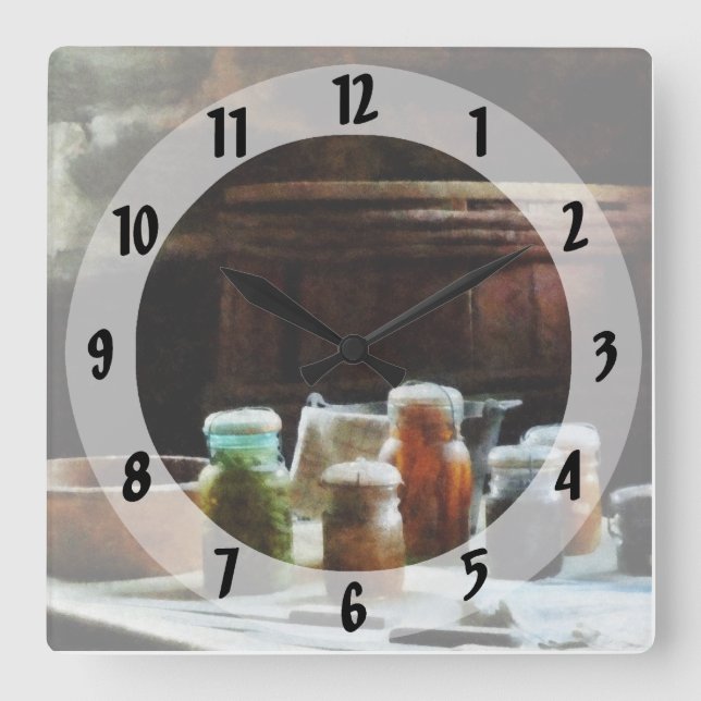 Canning Jars With Colourful Vegetables Square Wall Clock (Front)