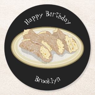 Cannoli cartoon illustration round paper coaster