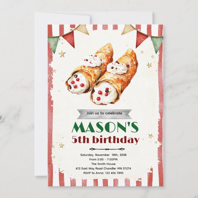 Cannoli Italian Themed Party invitation (Front)
