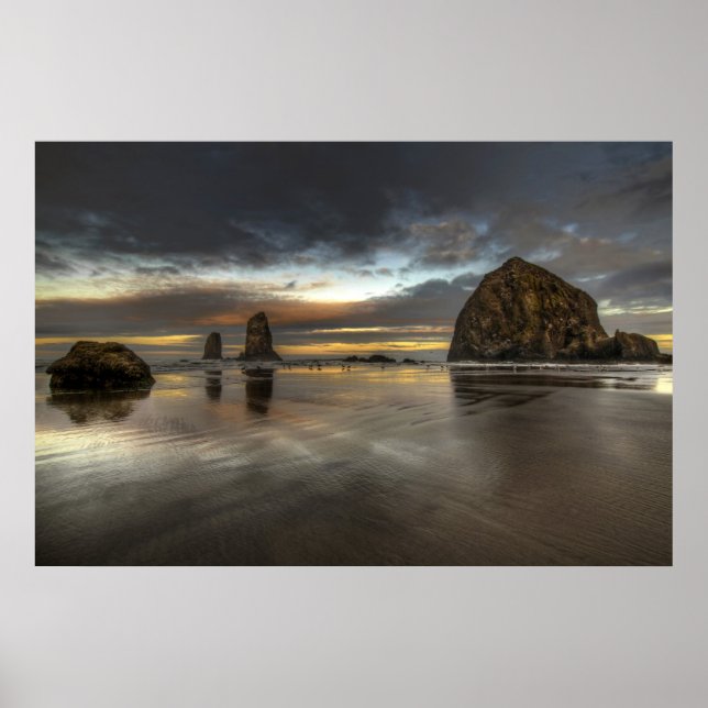 Cannon Beach Low Tide Oregon Pacific Ocean Poster (Front)