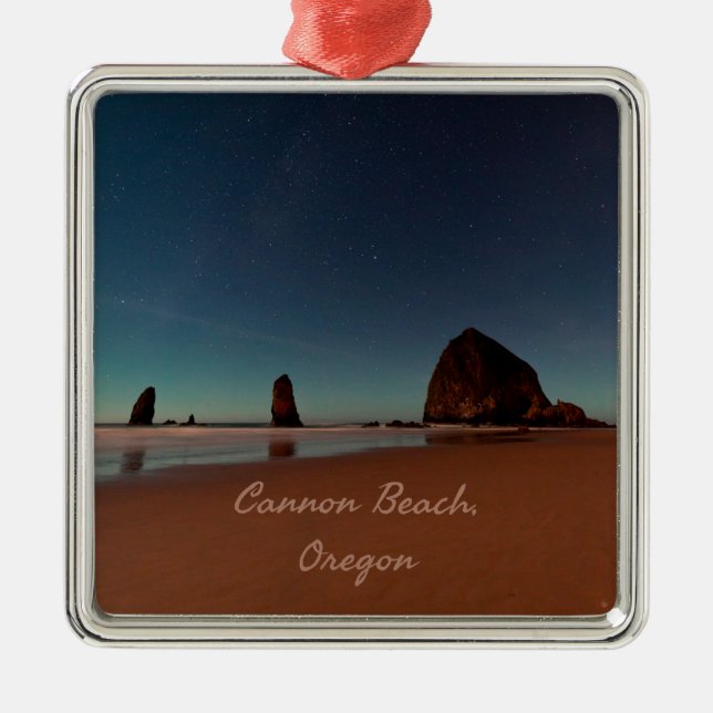 Cannon Beach Oregon Haystack Rock Metal Tree Decoration (Front)
