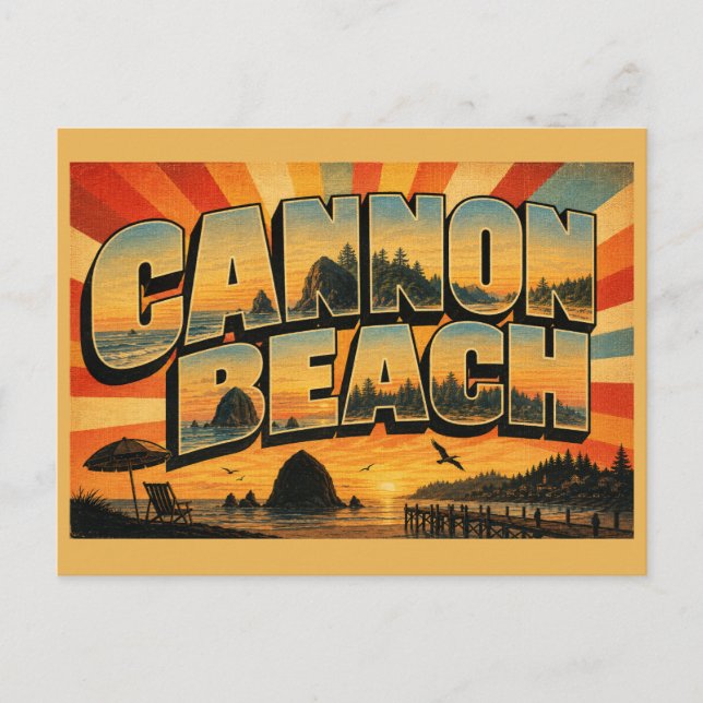 Cannon Beach Oregon Sea Stack Forest Art Postcard (Front)