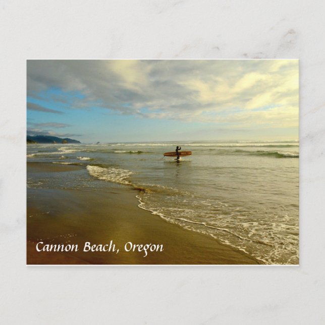 Cannon Beach Oregon Surfer Sunset Postcard (Front)