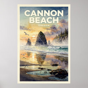 Cannon Beach Oregon Vintage Travel Poster