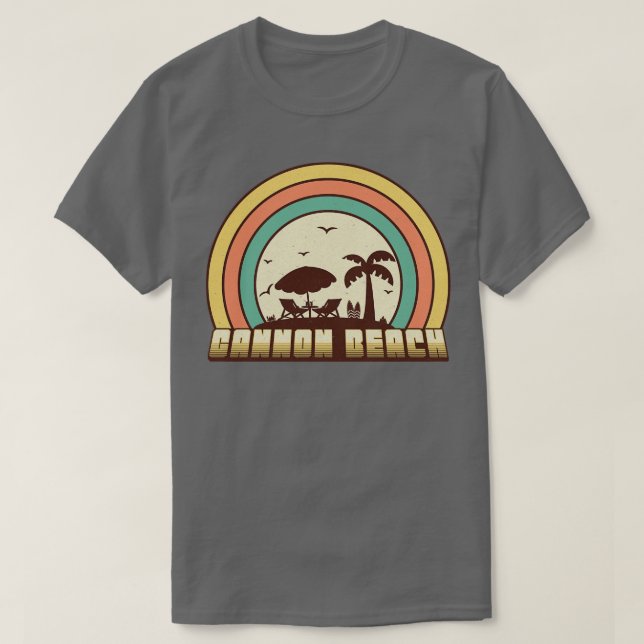 Cannon Beach Retro Sunset Style T-Shirt (Design Front)