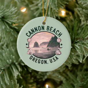 Cannon Beach Retro Vignette Ceramic Tree Decoration