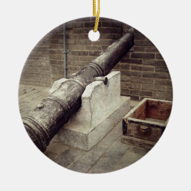 Cannon On Old City Wall Ceramic Tree Decoration (Front)