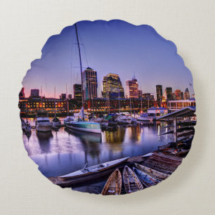 Canoas Al Atardecer - Canoes At Sunset Round Cushion