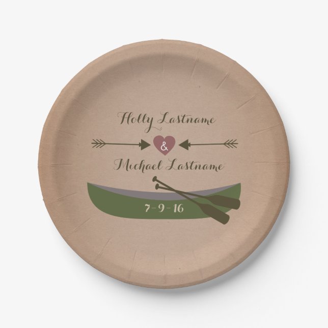 Canoe + Arrows Rustic Wedding Paper Plate (Front)