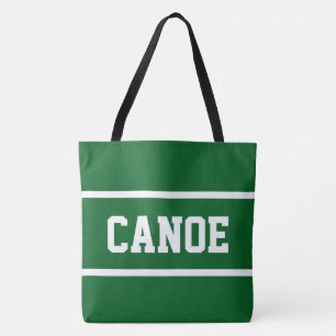 CANOE Athletic White Text Stripes On Camp Green Tote Bag
