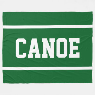 CANOE Athletic White Text Stripes On Forest Green Fleece Blanket